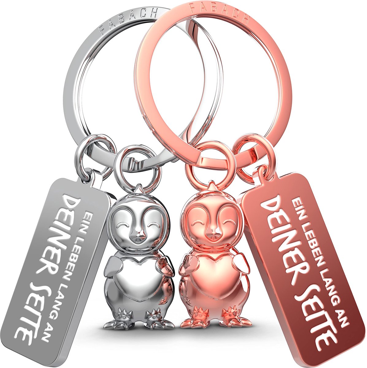 FABACH Sleutelhanger voor koppels - 2 pinguïns Frosty met hart - Geluksbrenger vriendin - Partnerliefde jubileumcadeaus Valentijnsdag