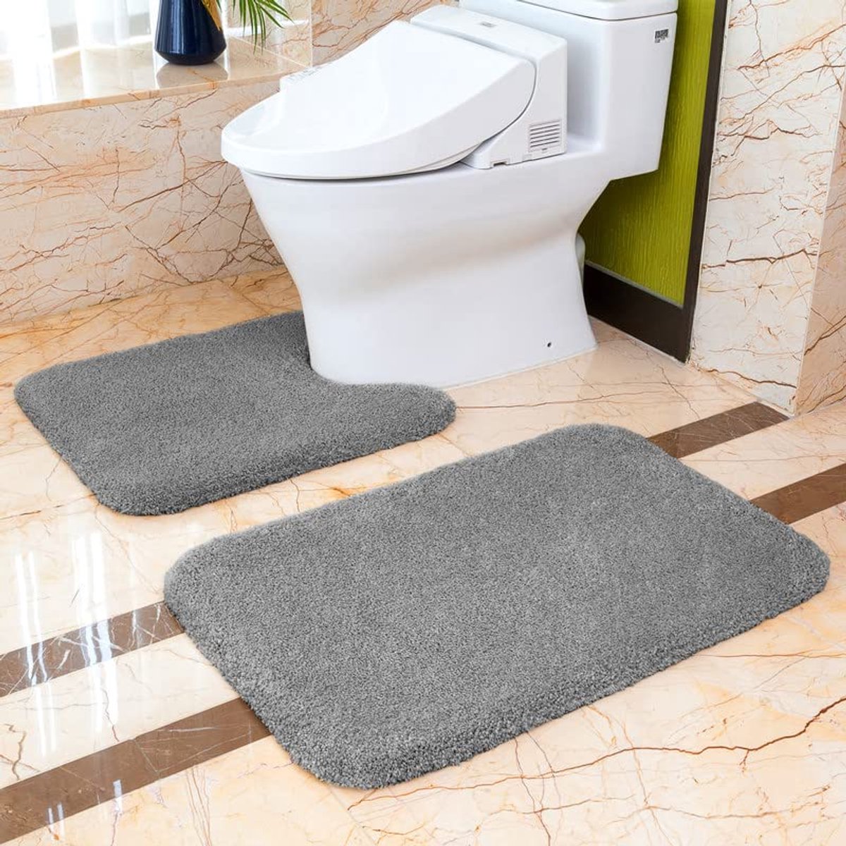 Badmattenset (2-delig), antislip badmattenset, verdikte badmat, zachte, zachte microvezel badmatset, 50 x 80 cm badmat + 50 x 60 cm toiletmat (donkergrijs)