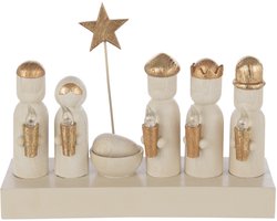 J-Line decoratie Kerststal - polyresin - goud/ecru - LED lichtjes