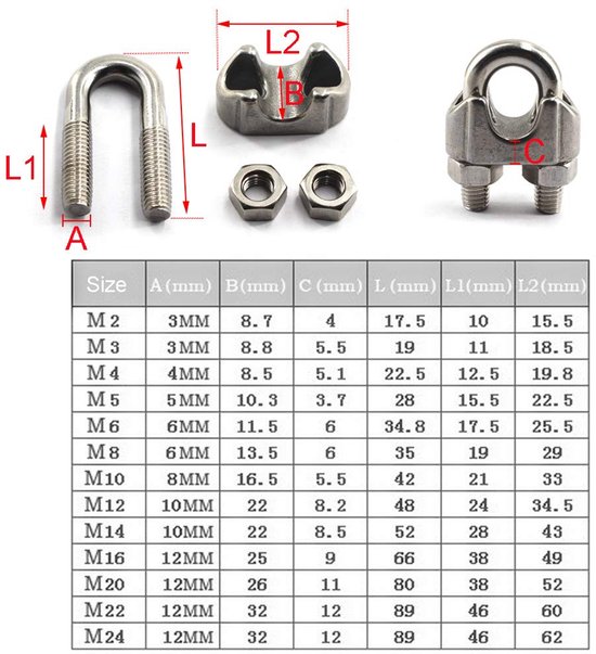 M12 Wire Rope Clip 304 Stainless Steel Cable Clamp U Bolt Fastener ...