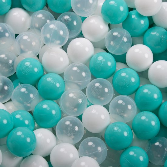 Grande quantité de balles de jeu turquoise, blanches et transparentes