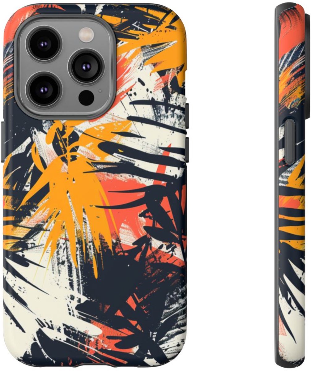 Abstracte Tropische Penseelstreken – Telefoonhoesje Geschikt voor iPhone 14 Pro