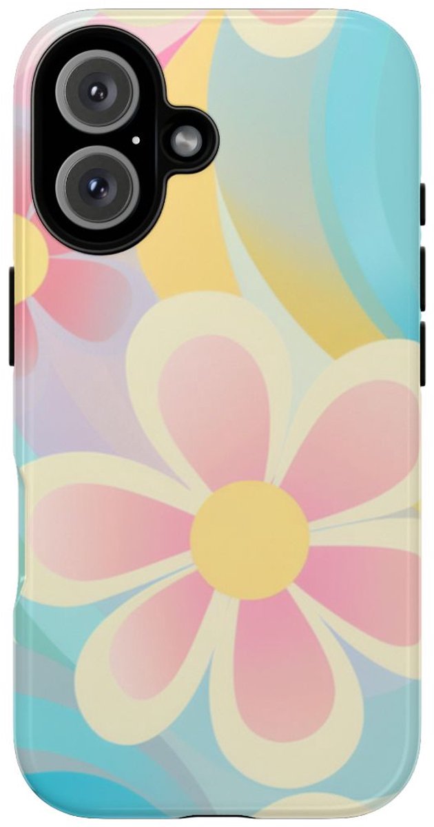 Pastel Groovy Bloemenpatroon – Telefoonhoesje Geschikt voor iPhone 16