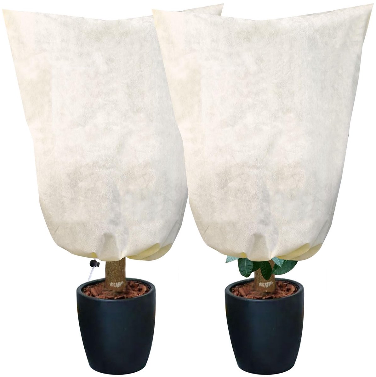 Winterbeschermhoes - Scheurbestendig Ademend Met Trekkoord - Voor Potplanten - Beige 80x100cm - 2 Stuks