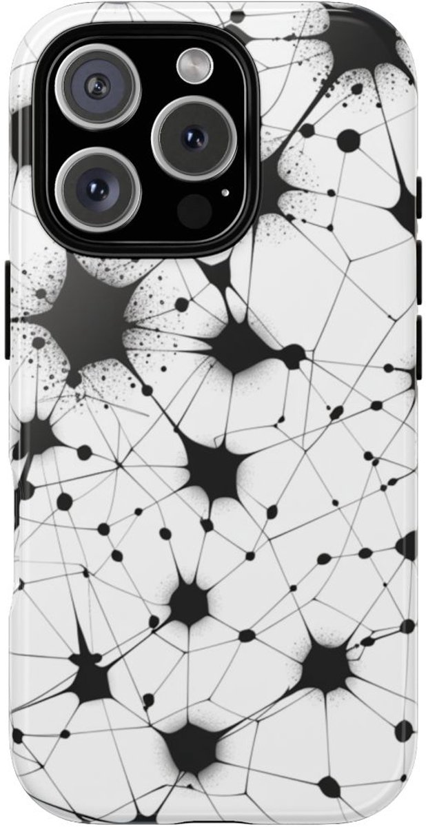 Zwart-Wit Abstract Netwerkpatroon – Telefoonhoesje Geschikt voor iPhone 16 Pro