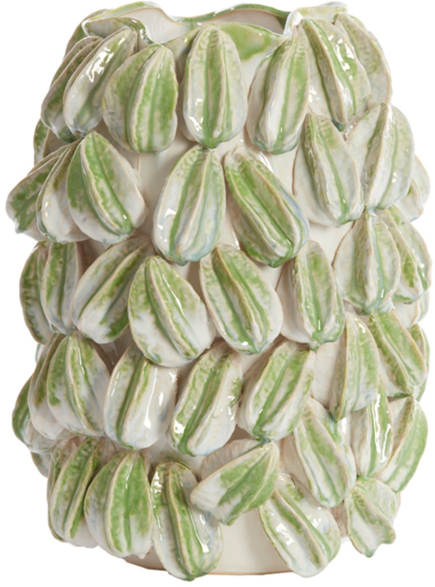 Vaas Carambola Keramiek, 47cm - Crème/Groen