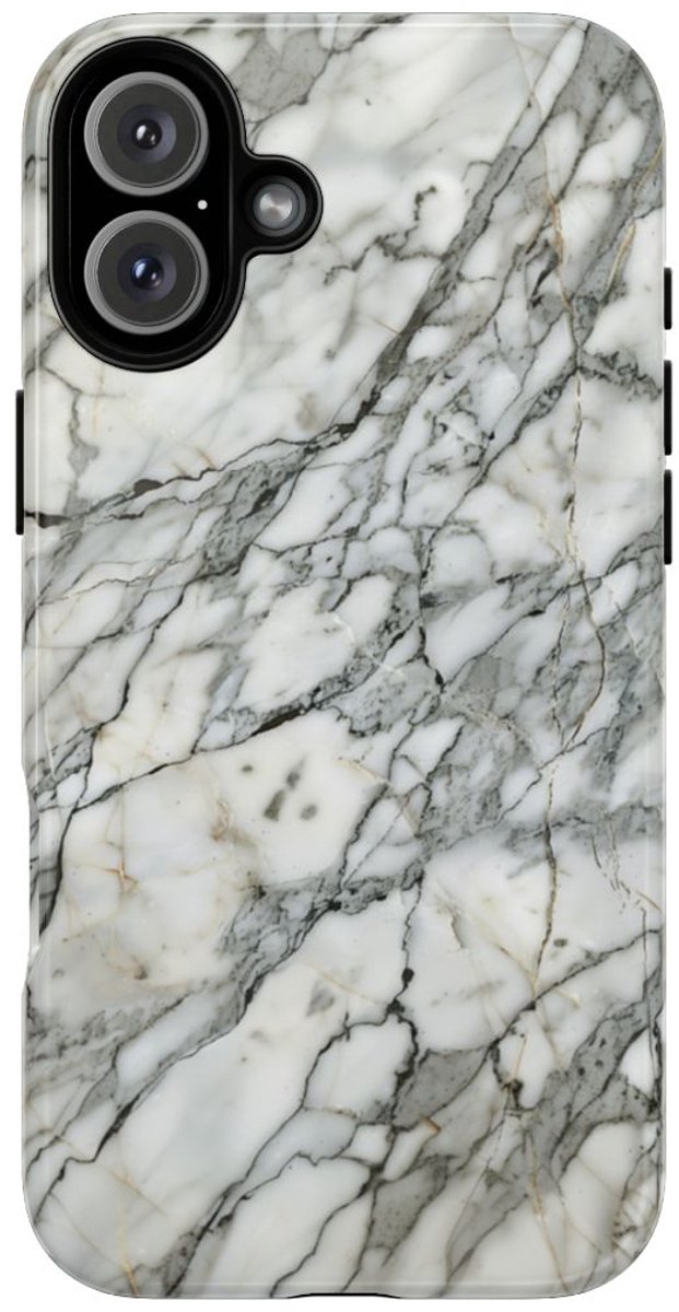 Wit Marmerpatroon met Glanzende Afwerking – Telefoonhoesje Geschikt voor iPhone 16 Plus