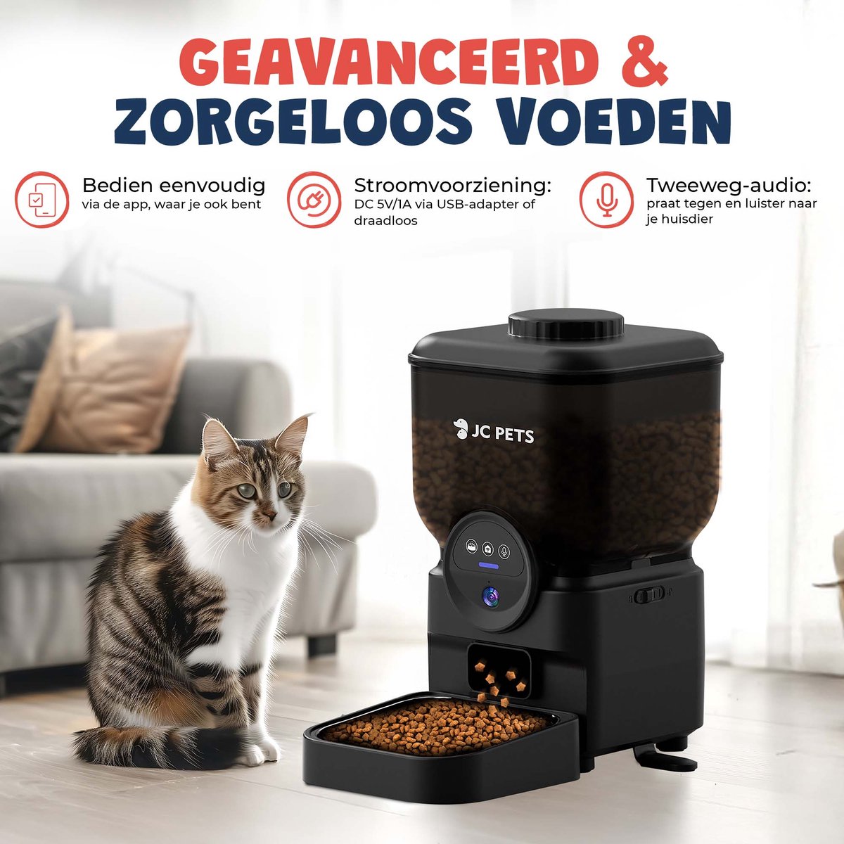 JC Pets Draadloze Automatisch Voederbak met RVS Draadloze Drinkfontein incl. 3 Filters - Voerbak dispenser 6,5L met Camera - Drinkbak 2,6L - Slimme Voer- en Drinkoplossing voor Katten en Honden - Kattenfontein - Waterfontein Kat en Hond - Met app thumbnail 3