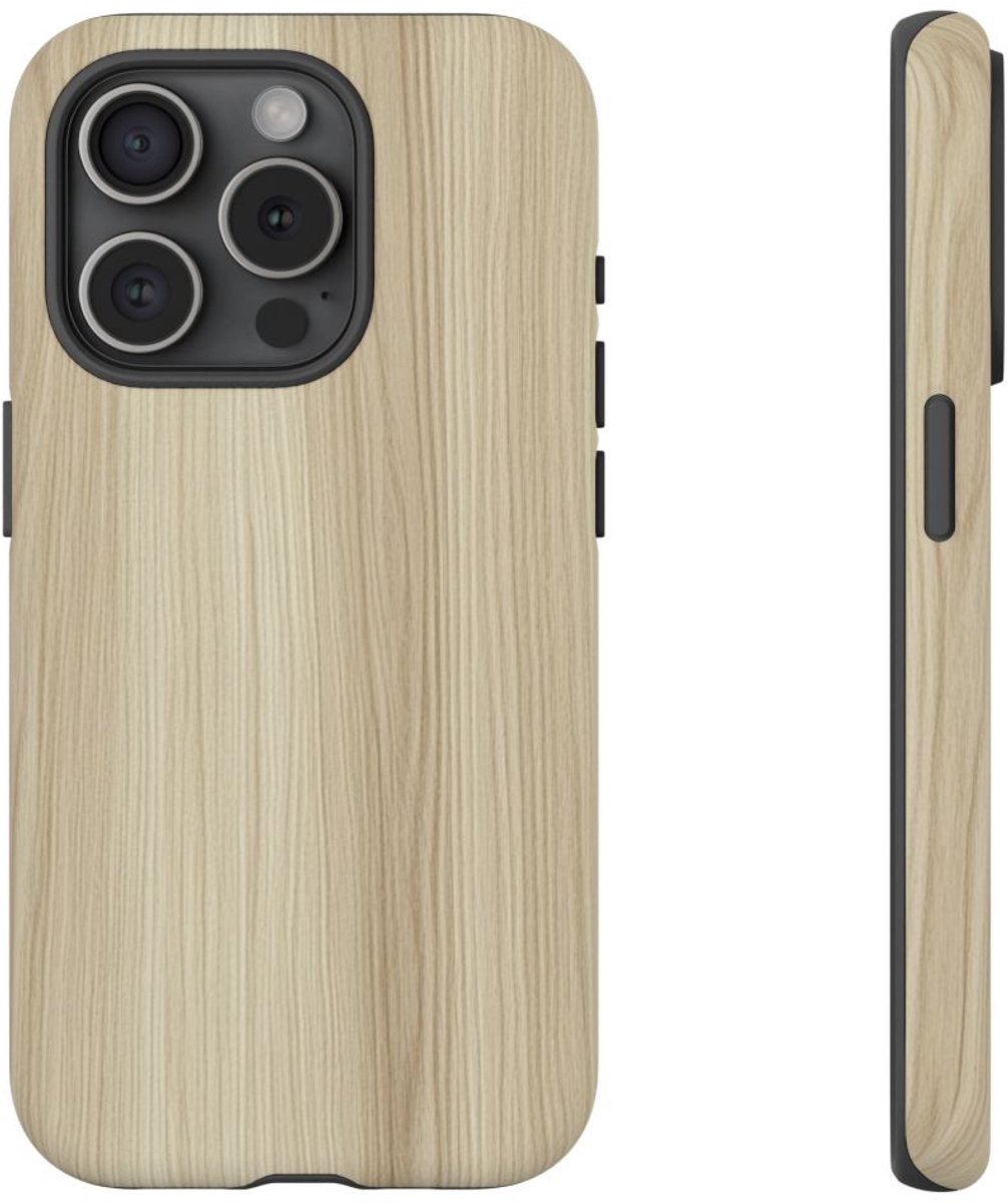 Minimalistische Licht Houten Textuur – Telefoonhoesje Geschikt voor iPhone 15 Pro