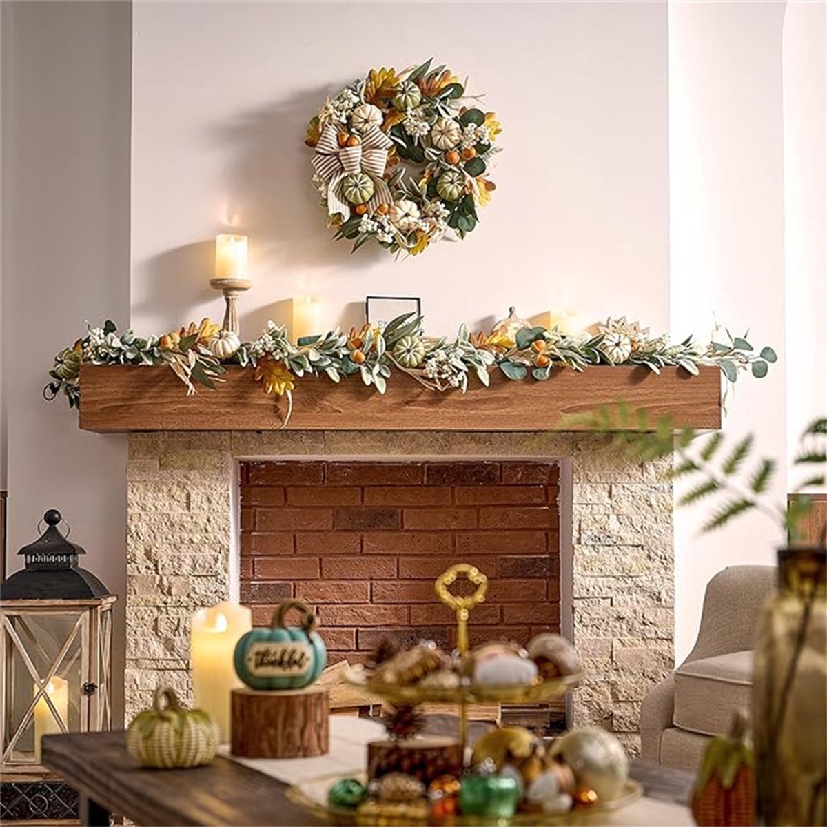 Couronne Porte Saisonnière Couronne Automne 45cm - Décoration Porte Artificielle - Pour Thanksgiving Et Noël Décoration Porte Saisonnière