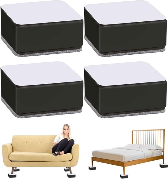 4 stuks meubelverhogingen, 5 cm, verbrede tafelverhoging voor 10-50 mm brede vierkante meubelverhogingen, verstelbaar met schroefklem, stoelverhoging, meubelverhoger, bankverhoger, tafelverhoger
