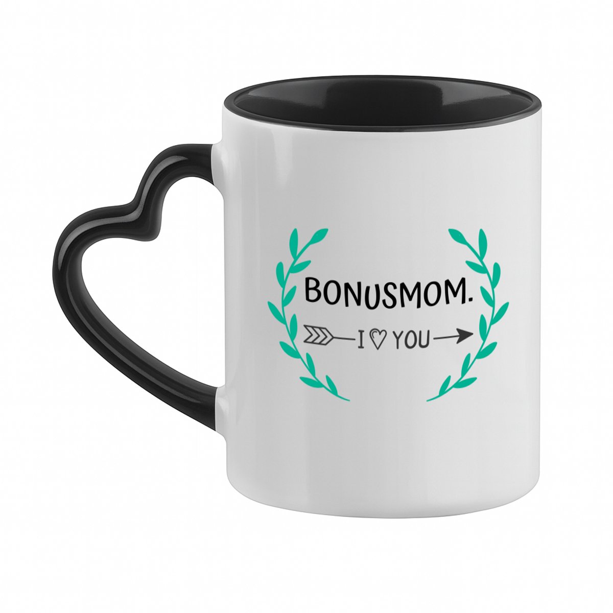 Hacebo® - bonusmom I love you koffiebeker met hart oor zwart - Mama - de liefste bonusmoeder - thee mok - koffie beker - Moeder cadeautjes - moederdag - verjaardag - geschenk - kado - koffiemok - 330 ML