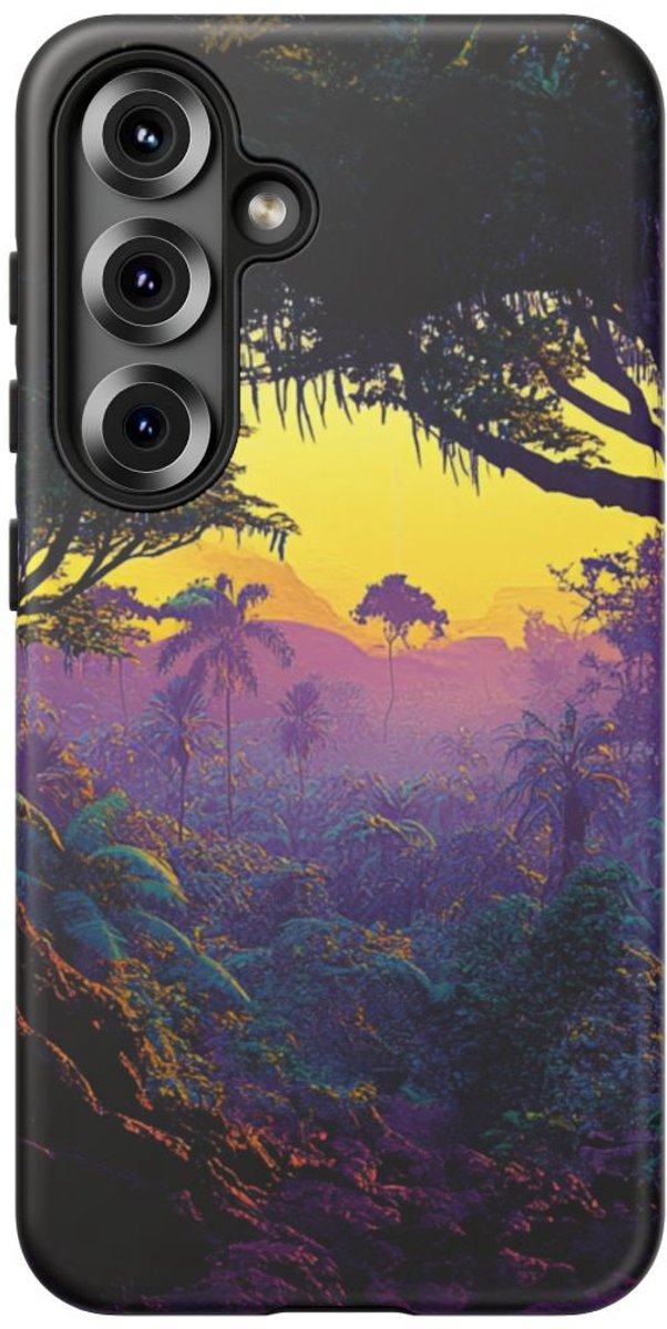 Surrealistische Jungle Zonsondergang – Telefoonhoesje Geschikt voor Galaxy S25