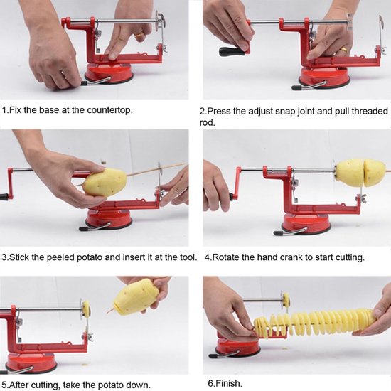 Fruitschiller-ontpitter-en-aardappelsnijder-spiraalsnijder-roestvrij-staal-dunschiller-machine-voor-fruit-aardappelen-tornado-chips — afbeelding 2