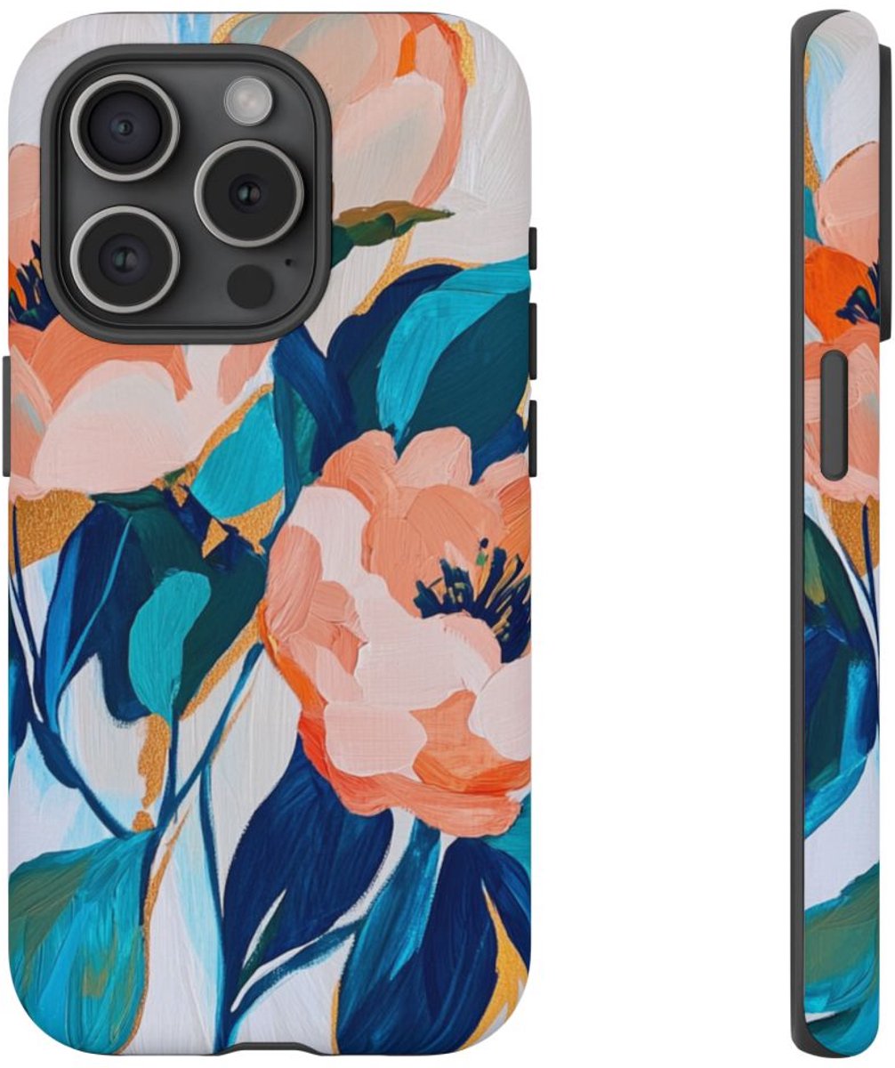 Abstracte Pioenroos Schildering – Telefoonhoesje Geschikt voor iPhone 15 Pro