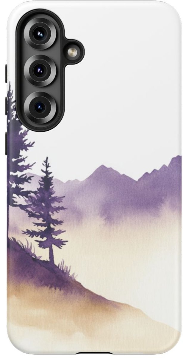 Aquarel van Paarse Bomen en Heuvels – Telefoonhoesje Geschikt voor Galaxy S25 Plus