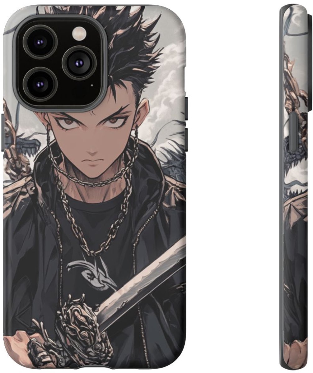 Anime Strijder met Zwaard en Draak – Telefoonhoesje Geschikt voor iPhone 14 Pro Max