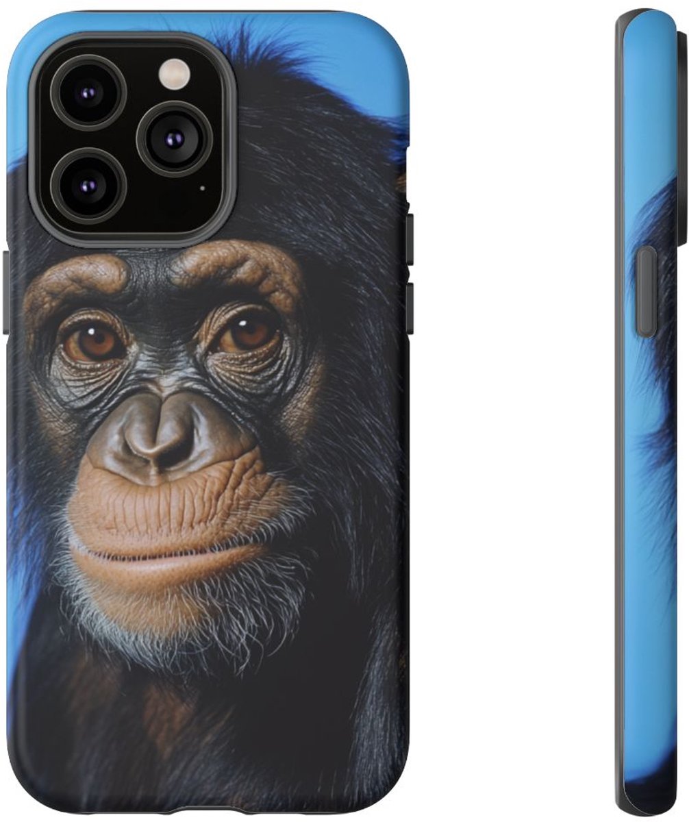 Apenportret op Felblauw – Telefoonhoesje Geschikt voor iPhone 14 Pro Max
