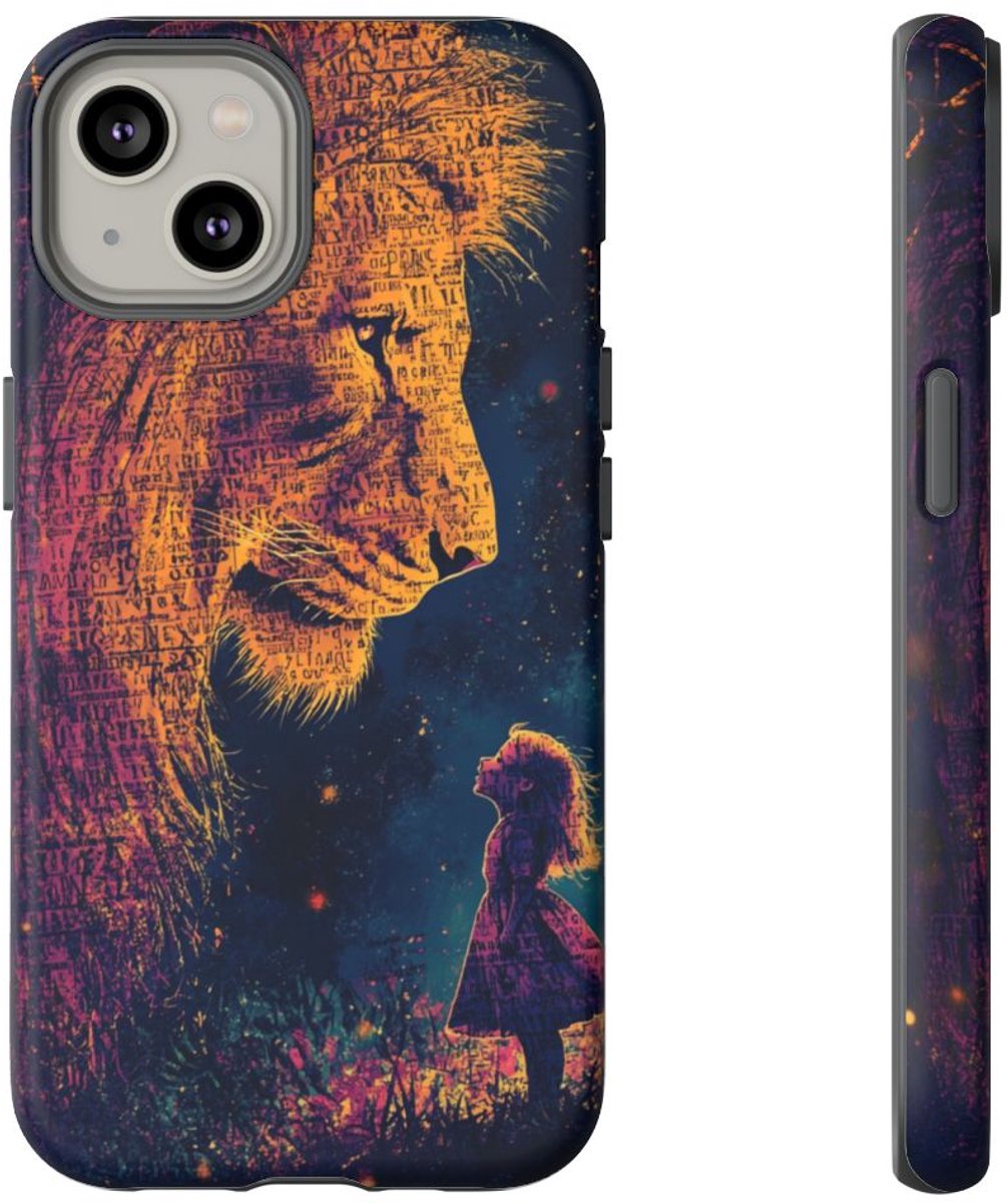 Leeuw en Meisje in Silhouet – Telefoonhoesje Geschikt voor iPhone 14