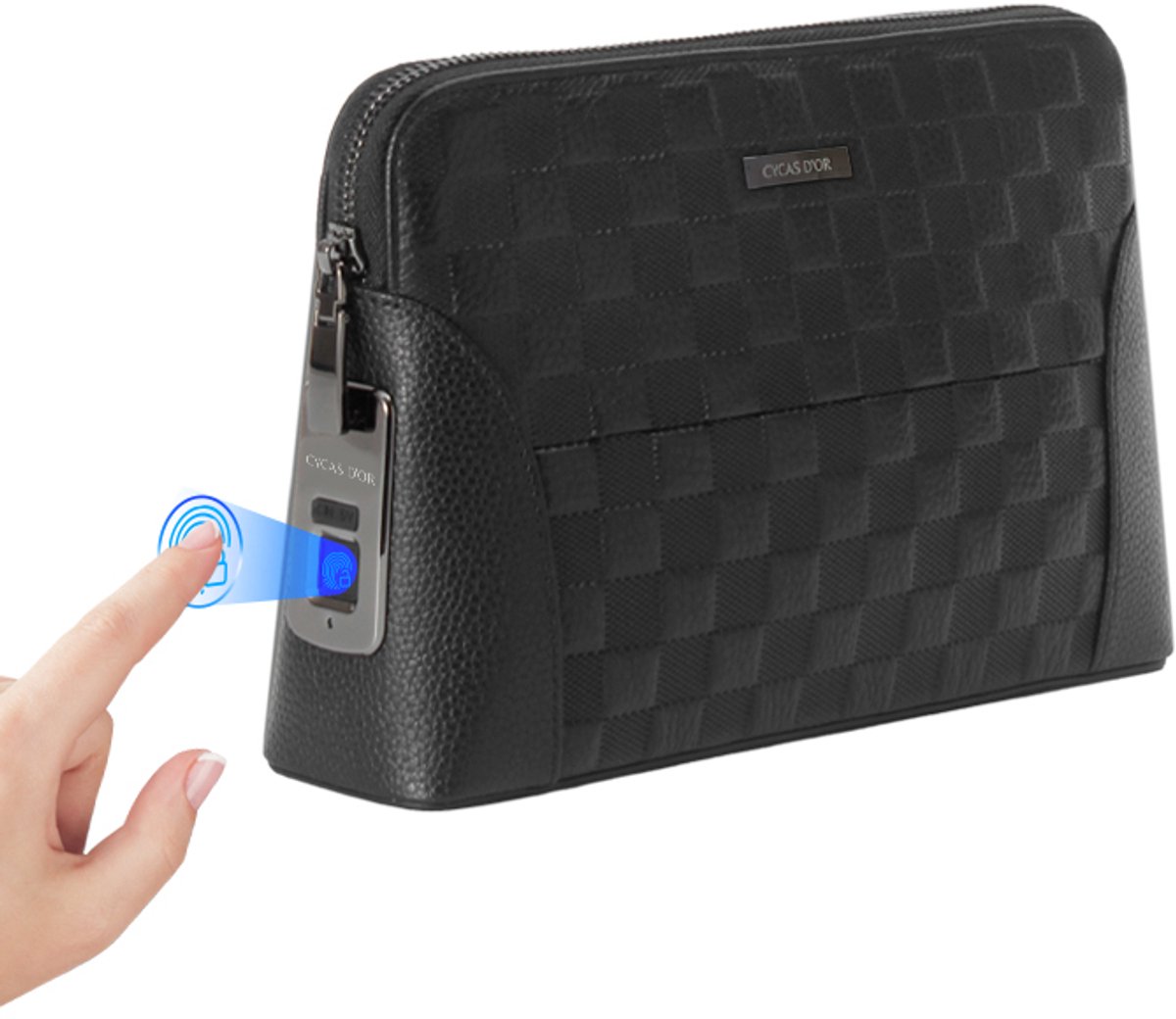 Elantré Leren Handtas met Vingerafdrukslot – Unisex Anti-Diefstal Tas – Zwart – Fingerprint Technologie – Schakenpatroon Design