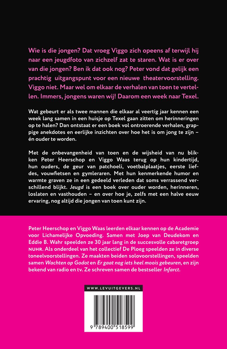 Achterkant van het boek JEUGD van Peter Heerschop & Viggo Waas, met ISBN en uitgeversgegevens.