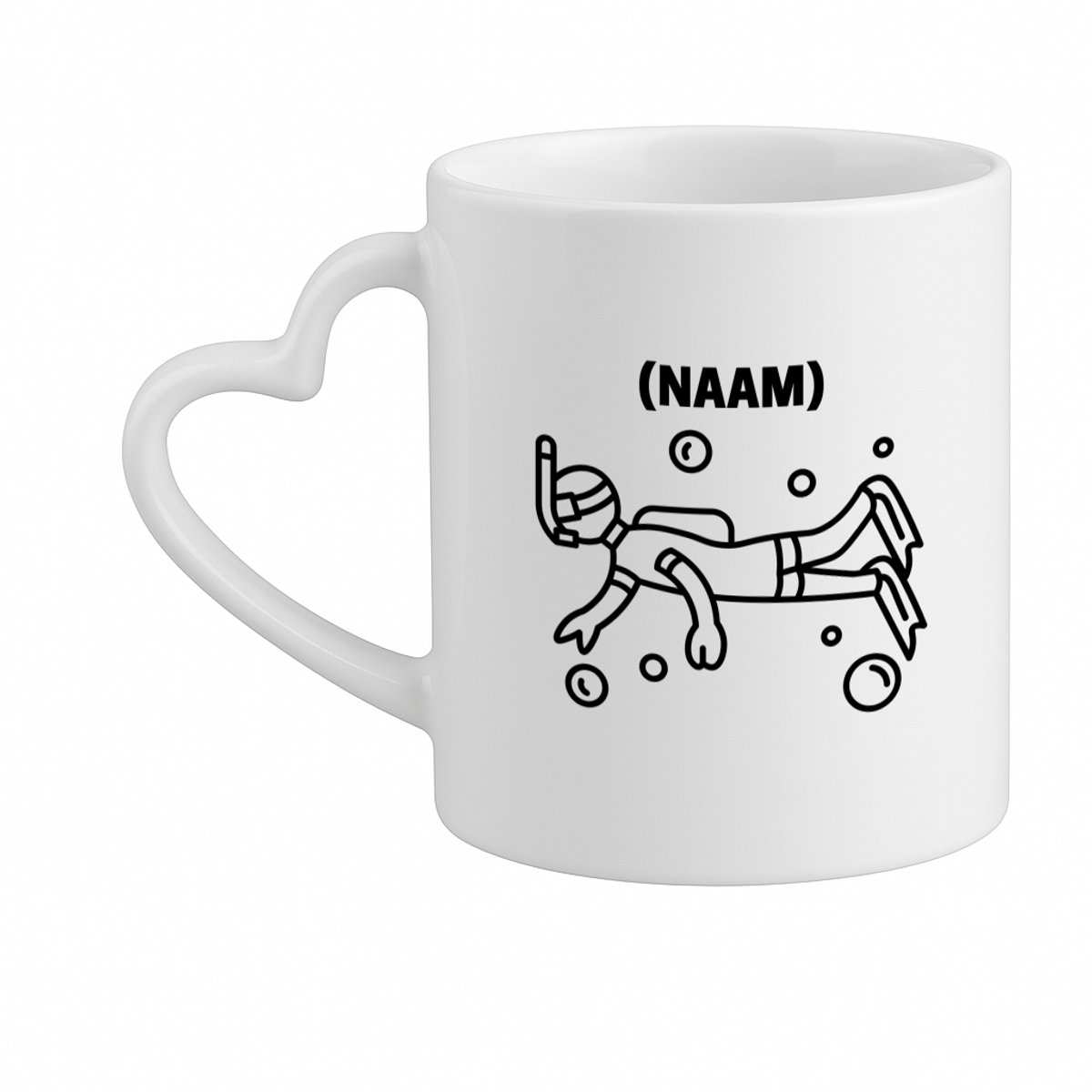 Hacebo® - Duiken met eigen naam koffiebeker met hart oor wit - Zwemmen - Duiker - thee mok - koffie beker - Sport - koffiemok - 330 ML