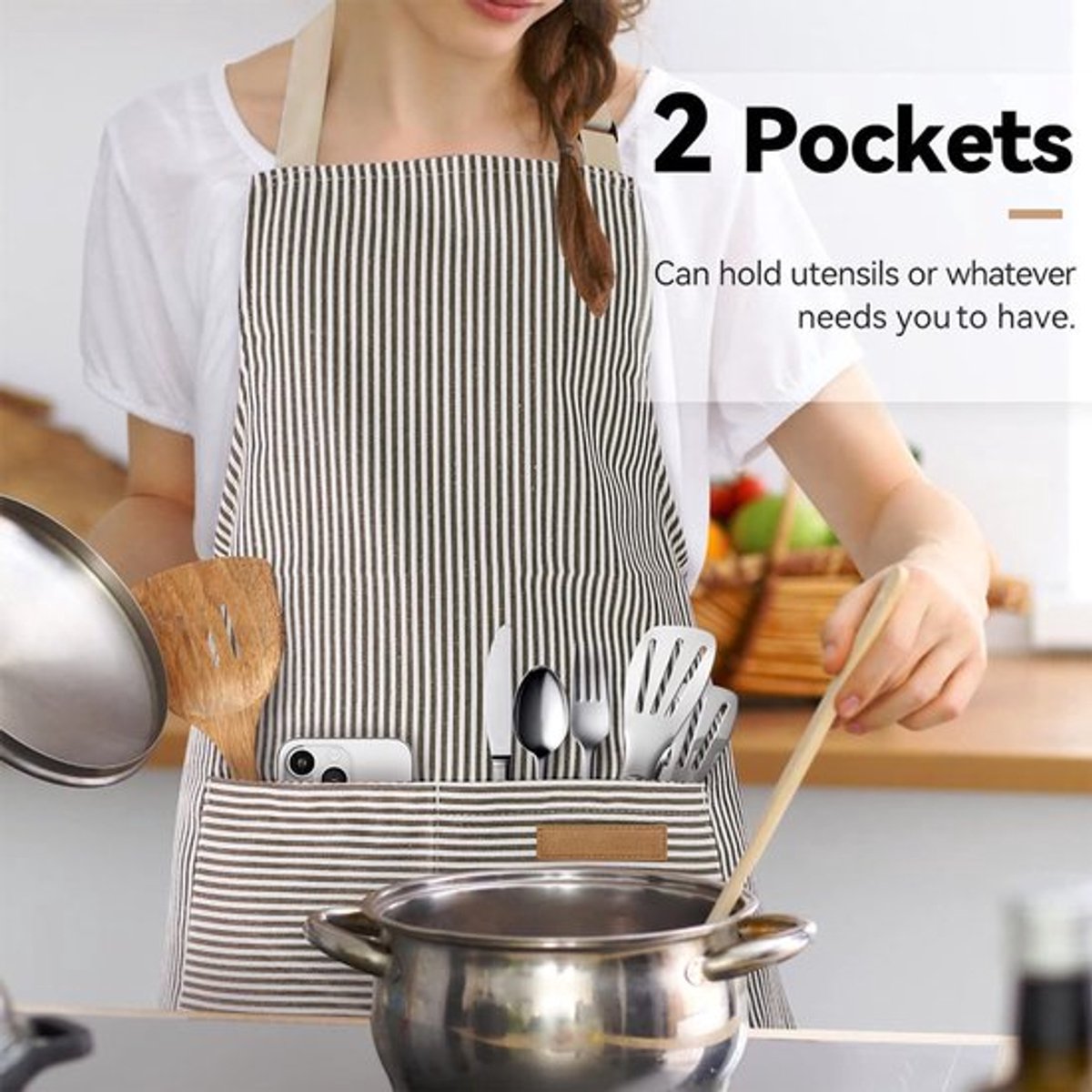 Keukenschort - 2 Stuks - Professioneel Kookschort - Horeca Sloof - Pottenbakken Schort - BBQ Schort - Verfschort - Timmermansschort - voor Dames en Heren - 2 Praktische Grote Zakken - Apron - voor BBQ, Koken en Ambachtelijk Werk - Zwart en Grijs — cadeau in Kookcadeaus - foto 5