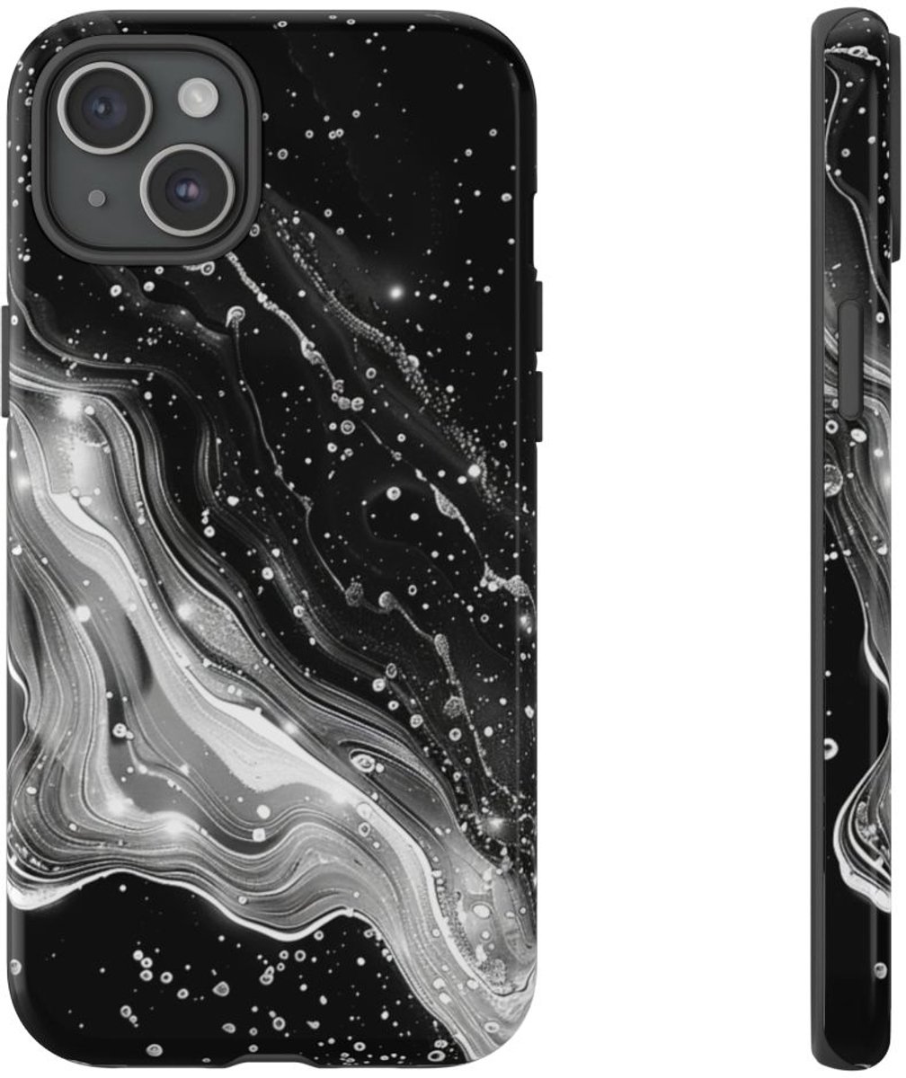 Zwart-Wit Abstracte Galaxie – Telefoonhoesje Geschikt voor iPhone 15 Plus