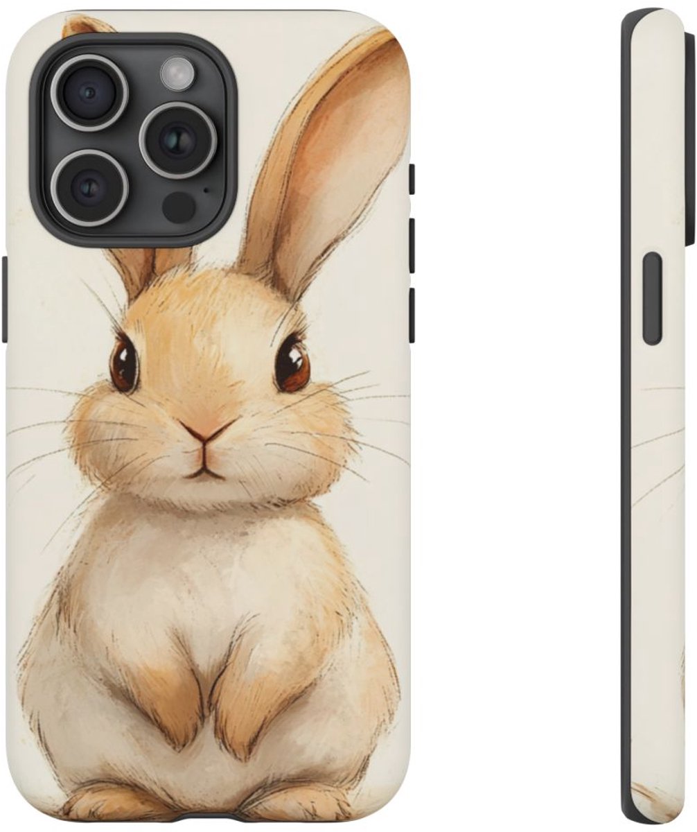 Schattige Beige Konijnen Illustratie – Telefoonhoesje Geschikt voor iPhone 15 Pro Max