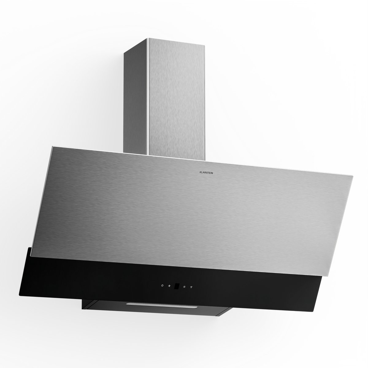 Klarstein Afzuigkap Verosteel Hoekafzuigkap 90 cm - 624 m³/u, A++ energieklasse, touchbediening, ledverlichting, stil, roestvrij staal en glas, afvoer/recirculatie - voor Keuken - Afzuiging RVS - Zwart - Dampkap - Wasemkap