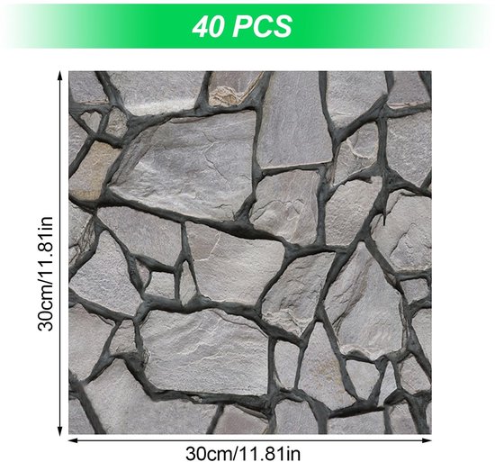 XMSZQU Pack of 40 Wall Cladding, Stone Look, 30 x 30 cm, Waterproof PVC Stone Wallpaper, 3D Wall Panels, Stone Look Self-Adhesive Wall Panels for Wall, Door, Bedroom, Kitchen