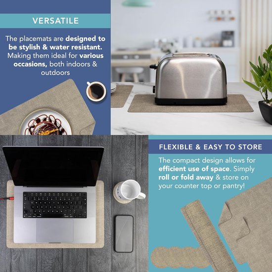 Moderry Set van 4 hittebestendige kurkplacemats voor eettafel, met