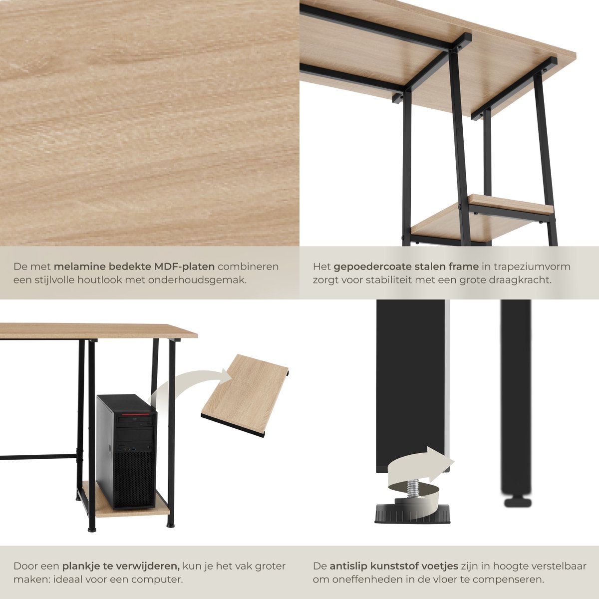tectake tectake Bureau met 2 planken - Bureautafel - Compu - afbeelding 5