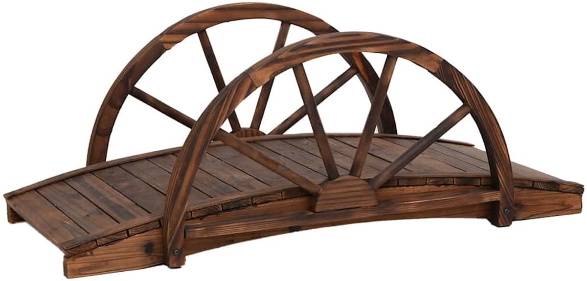 Vijverbrug, tuinbrug, houten brug met dubbele halfronde leuningen, decoratieve brug van dennenhout, sierbrug voor tuin, vijver, 101 x 48,5 x 38 cm ZB32026