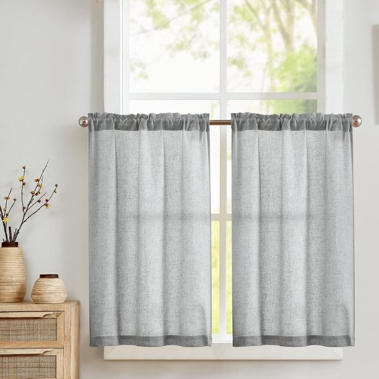 CUCRAF Linnen voile gordijnen met oogjes, gordijn voor slaapkamer en woonkamer, linnenkleur, 225 x 140 cm (h x b), 2-delige set