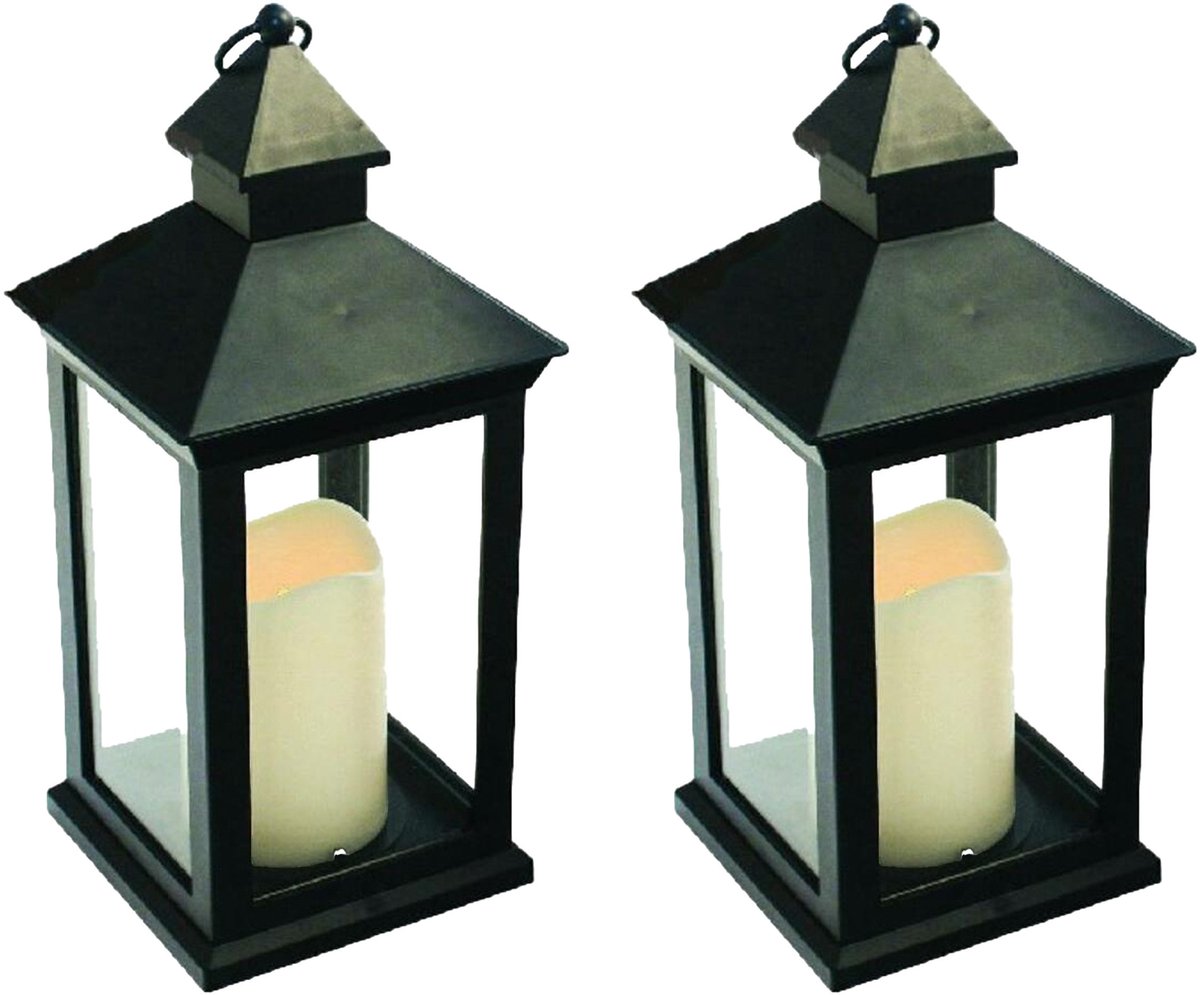 Benson Lantaarn - 2x - met LED kaars - 10.5 x 10.5 x 24 cm - sfeerlicht - binnen / buiten