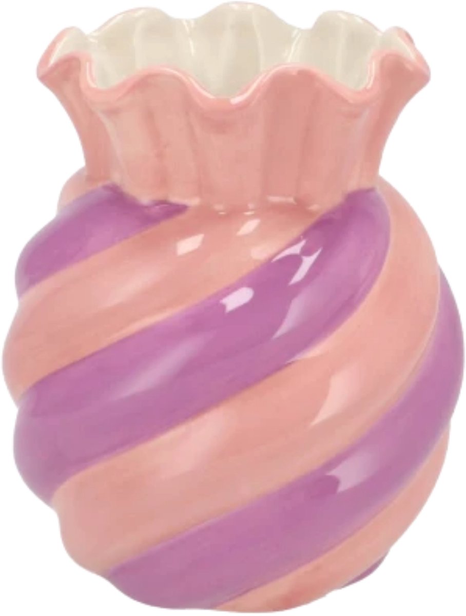 DK design Bloemenvaas Sweety - boeket vaas - keramiek - roze/paars- 13 x 16 cm - snoepjes vaas Lila