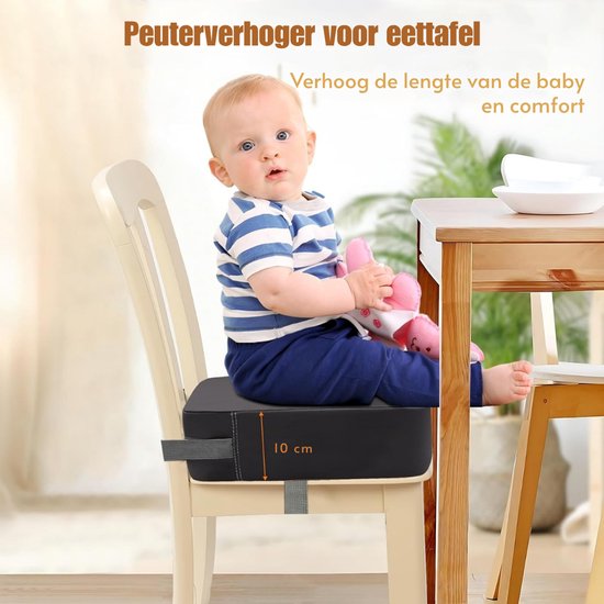 Stoelverhoger voor Kinderen - 9 cm Verhoogkussen - Zitverhoger voor Eettafel & Eetkamerstoel - Peuter Stoel verhoger - Stoelkussen waterdicht - Lichtgewicht & Veilig met Riemen - Zwart — afbeelding 5