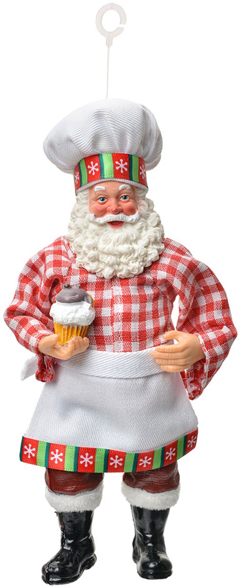 Clayre & Eef Kersthanger Kerstman 17 cm Wit Textiel