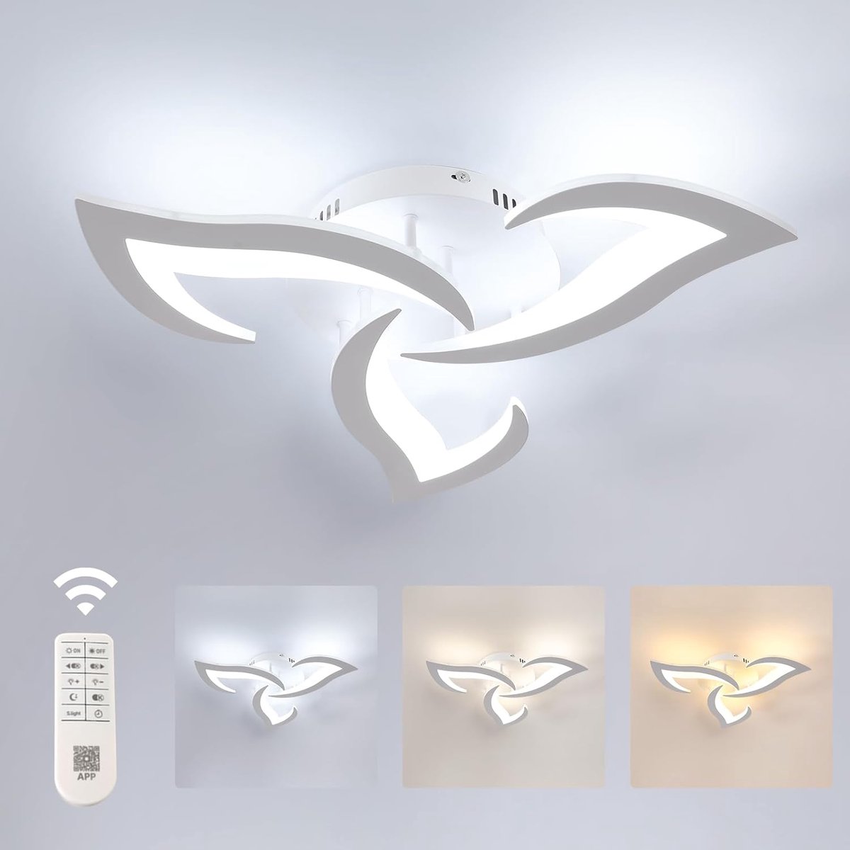 Haobosic - Moderne dimbare LED-plafondlamp 35W 3937LM acryl 3000K-6500K plafondlamp met afstandsbediening voor slaapkamer/woonkamer, diameter 58 cm (wit)