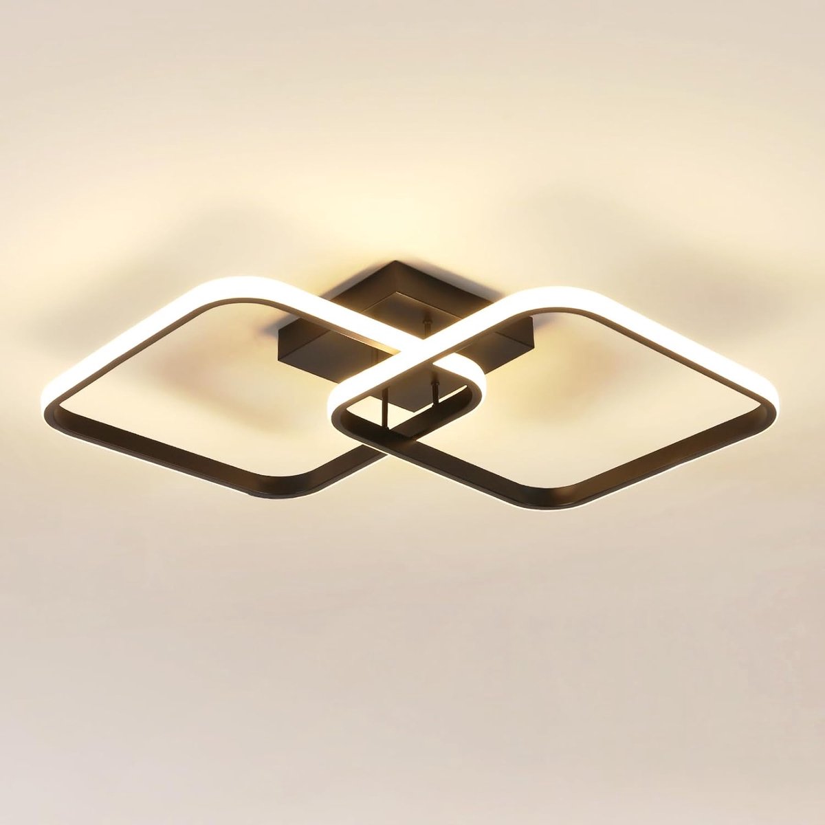 Haobosic - Moderne zwarte vierkante LED-plafondlamp 42W, warm wit licht 3000K, geometrisch patroon, ideaal voor slaapkamer, woonkamer of keuken