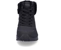 Zwarte Skechers laars met veters en zwarte bontkraag, voorkant zichtbaar.