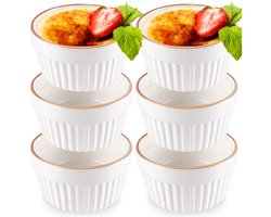 Creme Brulee Schaaltjes Porselein Wit 170 ml 6 stuks - Ramekins - Set - Ovenschaal - Snackkommen - Dipschalen - Kleine Komen voor Dipsauzen en Snacks
