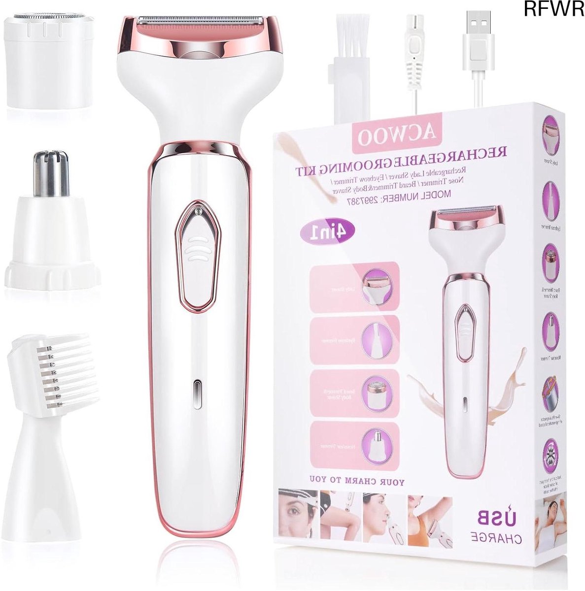 RFWR® Draadloos 4-in-1 Elektrisch Scheerapparaat voor Dames - Pijnloos en Oplaadbaar voor Gezicht, Benen, Oksel en Bikinilijn