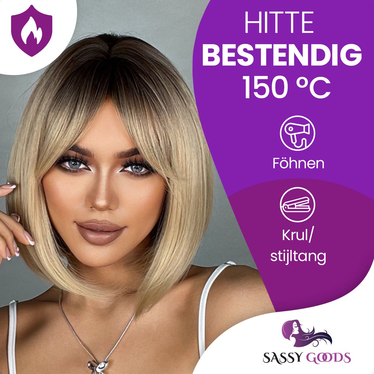 SassyGoods Blonde Pruik Blond Bob - Pruiken Dames Kort Haar - Wig - Haarwerk - Wasbaar - 30 cm — afbeelding 2