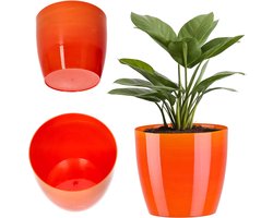 KADAX Bloempot, plantenbak, ronde bloembak van kunststof, pot voor cactus, varens, glanzende buitenpot voor balkon, woning en terras ( 14 cm, geel)