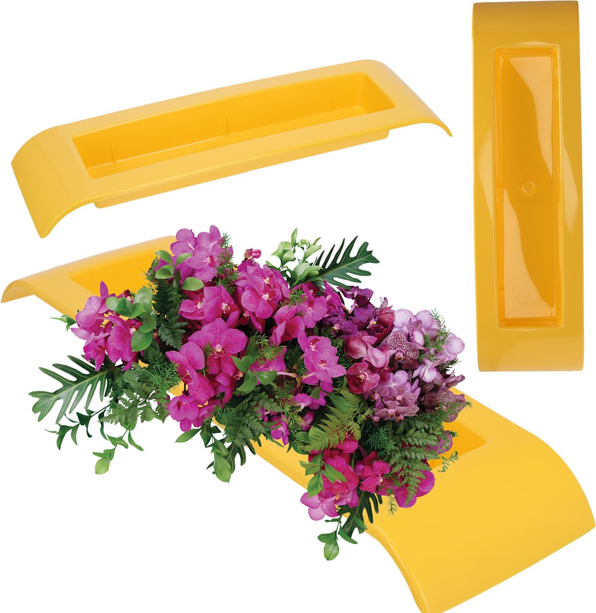 KADAX Ikebana Plastic Ikebana Vaas Bloempot Bloembak Japanse Zonnebloem Houder Ikebana Bloemenvaas, Bloemstuk (L: 36 cm, geel)