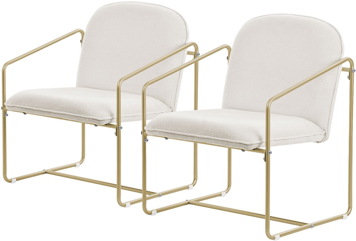 ml-design set van 2 beige relaxfauteuils loungestoelen fauteuils zachte bekleding goudkleurig metalen frame arm- en rugleuning modern design woonkamer en zithoek cocktailstoelen voor woonkamer slaapkamer lounge interieur luxe stijl Beige, Goud