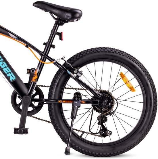 Tiger Bike Kinderfiets voor jongens van 6 tot 10 jaar, 20 inch Zwart-Turkoois-Grijs-Oranje, wielmaat te kiezen uit 6 versnellingen Shimano