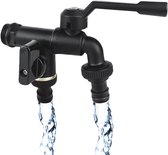 SNQ Dubbele Tuinkraan - 1/2 Inch Waterinlaat En Twee 3/4 Inch Wateruitlaatslangen - Roestvrij - Vorstbestendig - Buitenkraandispenser Voor Tuin - Wasmachine
